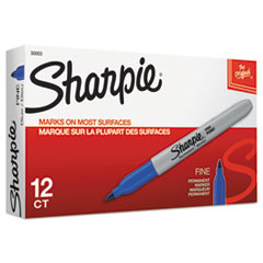 Sharpie® Fine Tip Permanent Marker, Fine Bullet Tip, Blue, Dozen