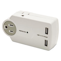 Innovera® Travel Charger/Surge Protector with USB Ports, 3; 2 USB, 612 Joules, White