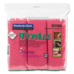 WypAll® Microfiber Cloths, Reusable, 15 3/4 x 15 3/4, Red, 6/PK, 4 PK/CT
