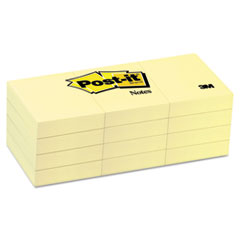 Post-it® Notes Original Pads in Canary Yellow, 1 1/2 x 2, 100-Sheet, 12/Pack