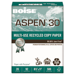 Boise® ASPEN 30% Recycled Multi-Use Paper, 92 Bright, 20lb, 8 1/2 x 11, White