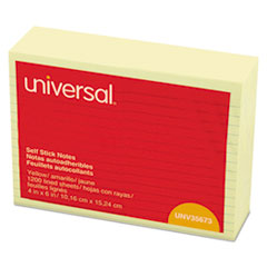 Universal® Self-Stick Note Pads, Lined, 4 x 6, Yellow, 100-Sheet, 12/Pack
