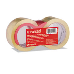 Universal® Heavy-Duty Acrylic Box Sealing Tape w/Disp, 48mm x 50m, 3" Core, Clear, 2/Pack