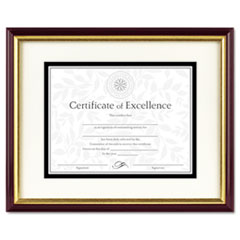 DAX® Document/Certificate Frame with Mat, Frame Size: 15.4 x 12.4 x 0.9, Insert Sizes: 8.5 x 11; 11 x 14, Plastic, Mahogany/Gold