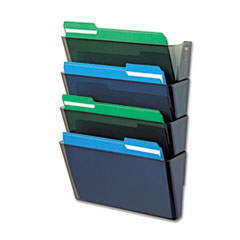 deflecto® DocuPocket Stackable Four-Pocket Wall File, 4 Sections, Letter Size, 13" x 4", Smoke