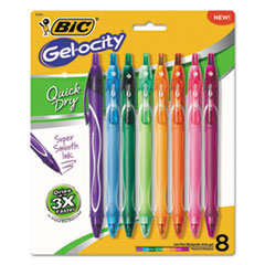 BIC® Gel-ocity Quick Dry Retractable Gel, Assorted Ink, Medium, 8/PK
