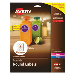 Avery® Durable White Round ID Labels, 2 1/2" dia., White, 72/Pk