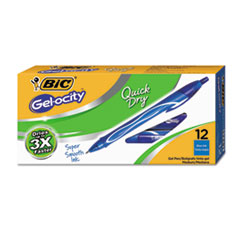 BIC® Gel-ocity Quick Dry Retractable Gel, Blue Ink, Medium, 1 Dozen