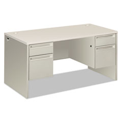 HON® 38000 Series Double Pedestal Desk, 60" x 30" x 30", Light Gray/Silver