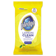 Pledge® Lemon Scent Wet Wipes, Cloth, 7 x 10, White, 24/Pack