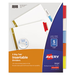 Avery® Insertable Big Tab Dividers, 5-Tab, Double-Sided Gold Edge Reinforcing, 11 x 8.5, White, Assorted Tabs, 1 Set