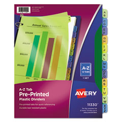 Avery® Durable Preprinted Plastic Tab Dividers, 12-Tab, A to Z, 11 x 8.5, Assorted, 1 Set