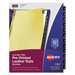 Avery® Preprinted Black Leather Tab Dividers with Gold Reinforced Binding Edge