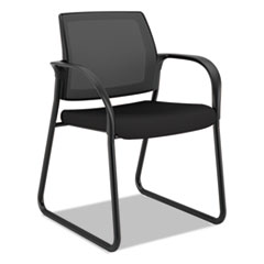 HON® Ignition Series Mesh Back Guest Chair with Sled Base, Fabric Seat, 25" x 22" x 34", Black Seat, Black Back, Black Base