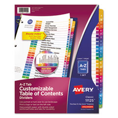 Avery® Customizable TOC Ready Index Multicolor Tab Dividers, 26-Tab, A to Z, 11 x 8.5, White, Traditional Color Tabs, 1 Set