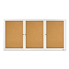 Quartet® Enclosed Indoor Cork Bulletin Board with Three Hinged Doors, 72 x 36, Natural Surface, Silver Aluminum Frame