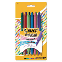 BIC® Soft Feel Ballpoint Pen, Retractable, Medium 1 mm, Assorted Ink and Barrel Colors, Dozen