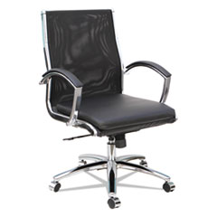 Alera® Neratoli Mid-Back Slim Profile Chair, Black, Leather/Mesh