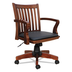 Alera® Postal Series Slat-Back Wood/Leather Chair, Cherry/Black