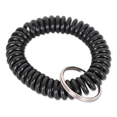 Universal® Wrist Coil Plus Key Ring, Plastic, Black, 6/Pack
