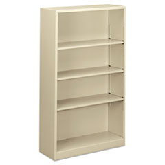 Alera® Steel Bookcase, 4-Shelf, 34.5"w x 12.63"d x 59"h, Putty