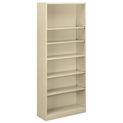 Alera® Steel Bookcase, 6-Shelf, 34.5"w x 12.63"d x 81.13"h, Putty