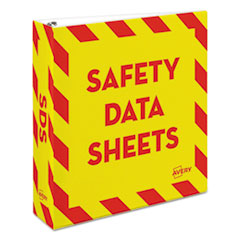 Avery® Heavy-Duty Preprinted Safety Data Sheet Binder, 3 Rings, 2" Capacity, 11 x 8.5, Yellow/Red