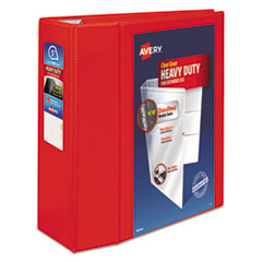 Avery® Heavy-Duty View Binder with DuraHinge and Locking One Touch EZD Rings, 3 Rings, 5" Capacity, 11 x 8.5, Red