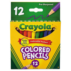 Crayola® Short-Length Colored Pencil Set, 3.3 mm, 2B (#1), Assorted Lead/Barrel Colors, Dozen