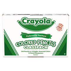 Crayola® Color Pencil Classpack Set with (240) Pencils and (12) Pencil Sharpeners, 3.3 mm, 2B, Assorted Lead and Barrel Colors, 240/BX