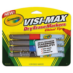 Crayola® Dry Erase Marker, Chisel Tip, Broad,  Assorted Colors, 4/Set