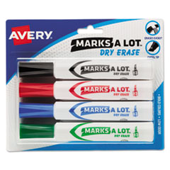 Avery® MARK A LOT Desk-Style Dry Erase Marker, Chisel Tip, Assorted, 4/Set