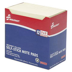 7530011167865, SKILCRAFT Self-Stick Note Pad, 3" x 5", Yellow, 100 Sheets/Pad, 12 Pads/Pack