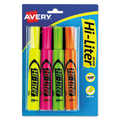Avery® HI-LITER Desk-Style Highlighter, Chisel Tip, Assorted Colors, 4/Set