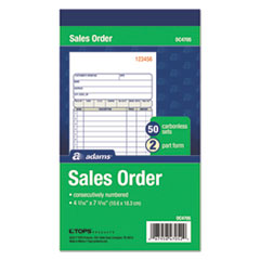 Adams® 2-Part Sales Book, 6 11/16 x 4 3/16, Carbonless, 50 sets/Book