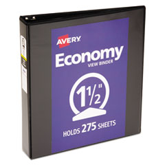 Avery® Economy View Binder with Round Rings , 3 Rings, 1.5" Capacity, 11 x 8.5, Black, (5725)