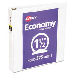 Avery® Economy View Binder with Round Rings , 3 Rings, 1.5" Capacity, 11 x 8.5, White, (5726)