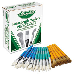 Crayola® Large Variety Paint Brush Classpack, Natural Bristle/Nylon, Flat/Round, 36/Set