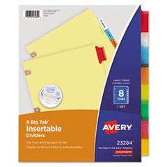 Avery® Insertable Big Tab Dividers, 8-Tab, Double-Sided Gold Edge Reinforcing, 11 x 8.5, Buff, Assorted Tabs, 1 Set