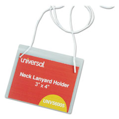 Universal® Clear Badge Holders w/Neck Lanyards, 3 x 4, White Inserts, 100/Box