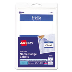 Avery® Printable Self-Adhesive Name Badges, 2 1/3 x 3 3/8, Blue "Hello", 100/Pack