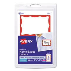 Avery® Printable Adhesive Name Badges, 3.38 x 2.33, Red Border, 100/Pack