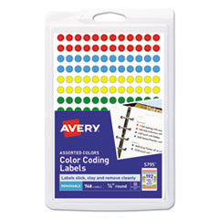 Avery® Handwrite Only Removable Round Color-Coding Labels, 1/4" dia, Assorted, 768/Pack