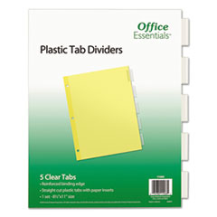 Office Essentials™ Plastic Insertable Dividers, 5-Tab, 11 x 8.5, Clear Tabs, 1 Set