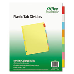 Office Essentials™ Plastic Insertable Dividers, 8-Tab, 11 x 8.5, Assorted Tabs, 1 Set