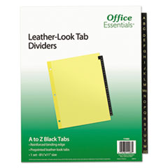 Office Essentials™ Preprinted Black Leather Tab Dividers, 25-Tab, A to Z, 11 x 8.5, Buff, 1 Set