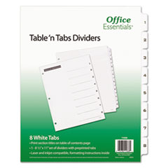 Table 'n Tabs Dividers, 8-Tab, 1 to 8, 11 x 8.5, White, White Tabs, 1 Set