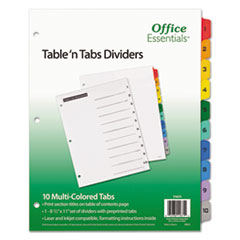 Office Essentials™ Table 'n Tabs Dividers, 10-Tab, 1 to 10, 11 x 8.5, White, Assorted Tabs, 1 Set