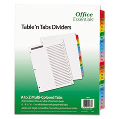 Office Essentials™ Table 'n Tabs Dividers, 26-Tab, A to Z, 11 x 8.5, White, Assorted Tabs, 1 Set