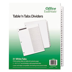 Office Essentials™ Table 'n Tabs Dividers, 31-Tab, 1 to 31, 11 x 8.5, White, White Tabs, 1 Set